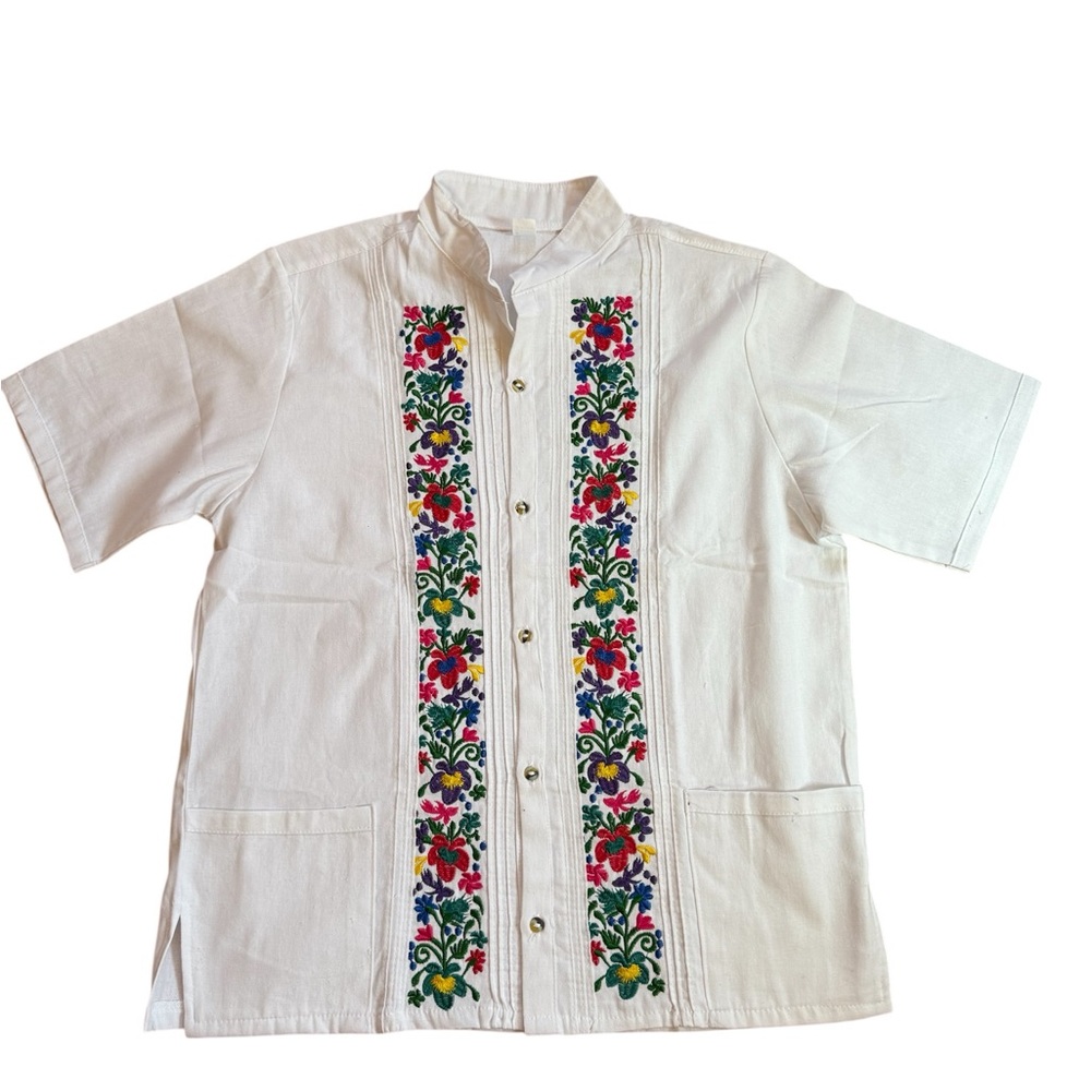 Men’s White Shirt, Men’s Guayabera, Men’s white guayabera, cotton shirt, Sz L